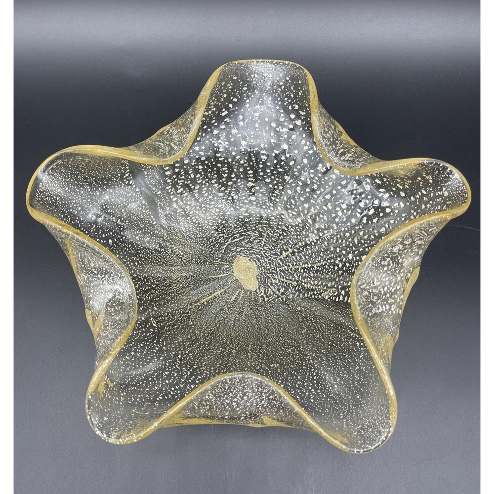 MURANO Yellow Art Glass Bowl‎ W/ Silver Fleck